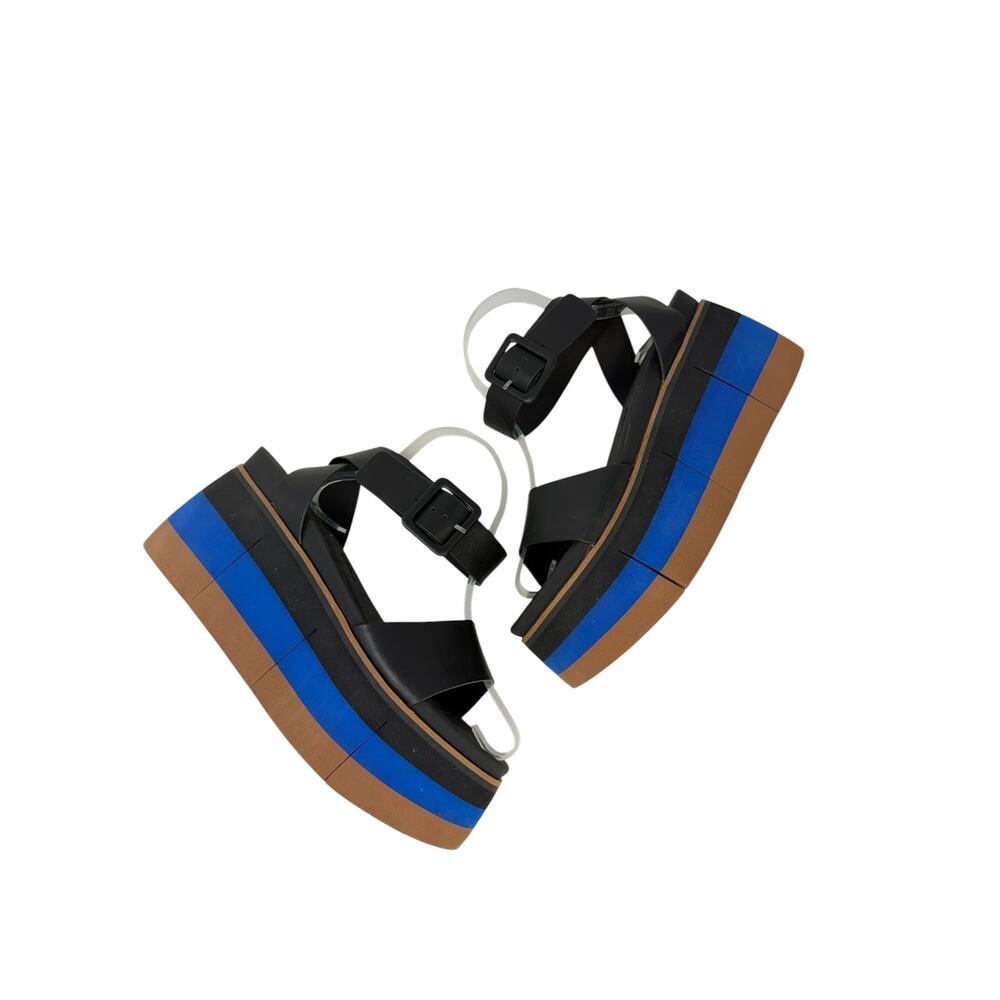 Naked Feet Altezza Platform Sandals Black Leather Strappy Chunky Size 10